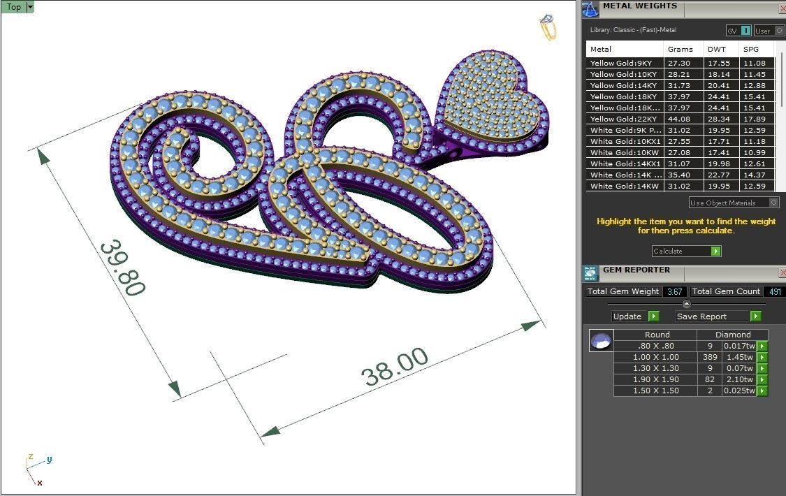 Custom Cursive Initial G Letter Diamond Pendant A to Z Alphabet 3D print model_6