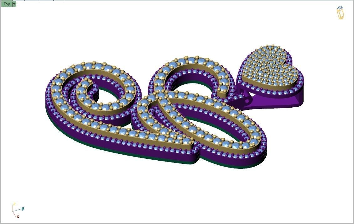 Custom Cursive Initial G Letter Diamond Pendant A to Z Alphabet 3D print model_8