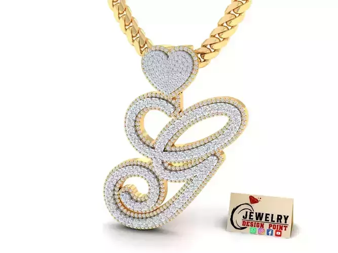 Custom Cursive Initial G Letter Diamond Pendant A to Z Alphabet 3D print model