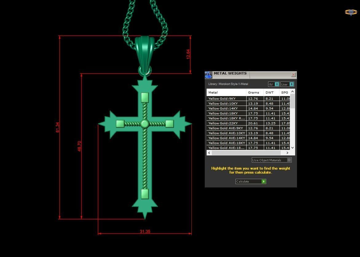 High Cross Pendant Light Gold 18K 4CP070 3D print model_1