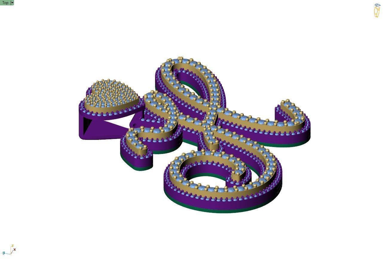 Custom Cursive Initial H Letter Diamond Pendant A to Z Alphabet 3D print model_9