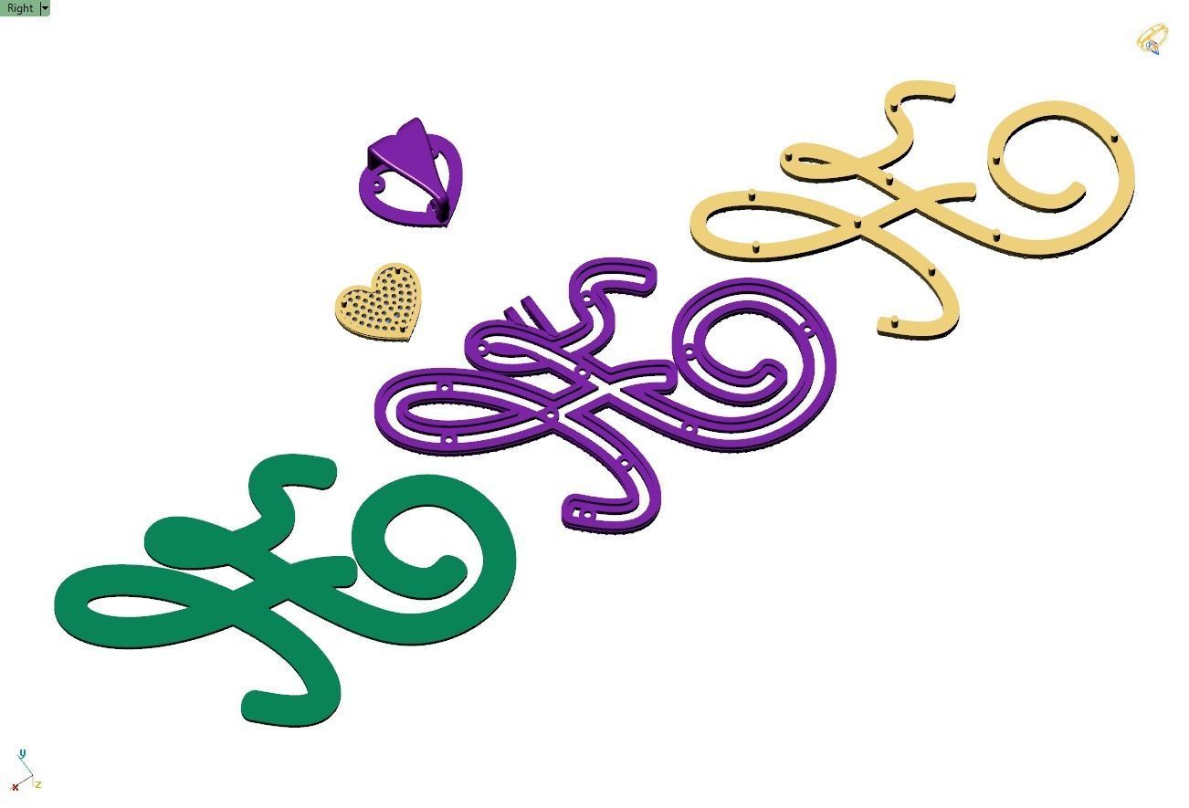 Custom Cursive Initial H Letter Diamond Pendant A to Z Alphabet 3D print model_15