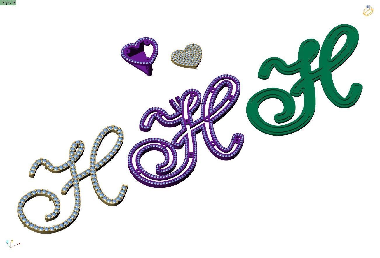 Custom Cursive Initial H Letter Diamond Pendant A to Z Alphabet 3D print model_12