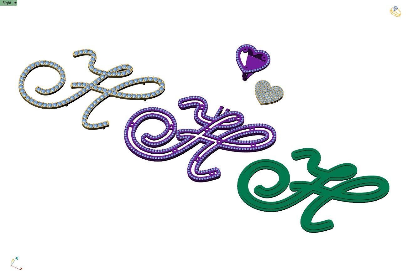 Custom Cursive Initial H Letter Diamond Pendant A to Z Alphabet 3D print model_14