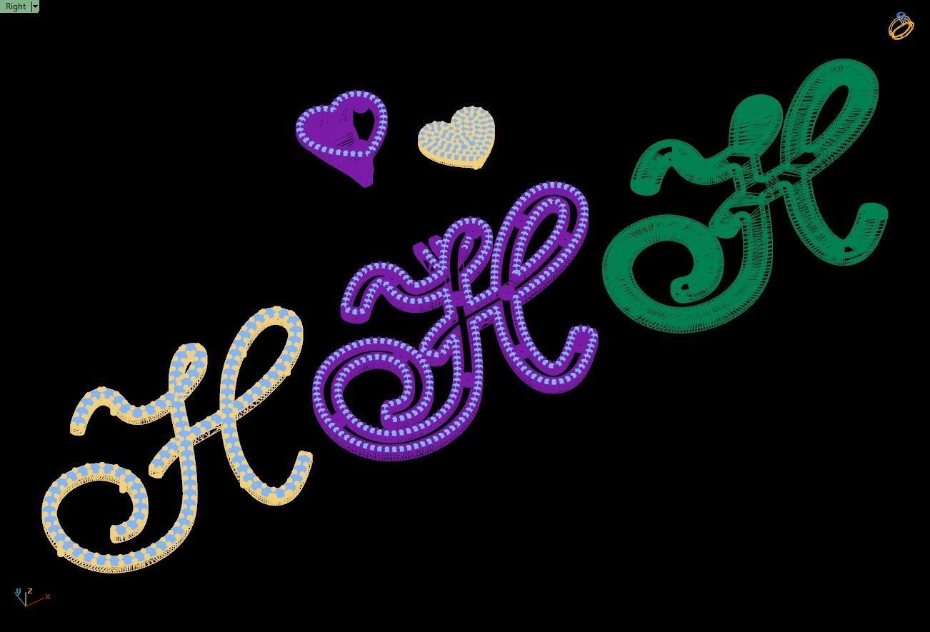 Custom Cursive Initial H Letter Diamond Pendant A to Z Alphabet 3D print model_17