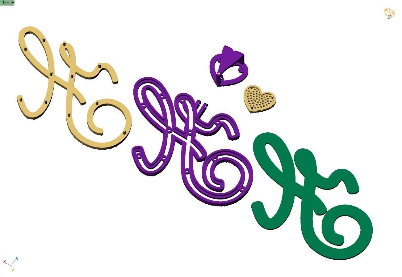 Custom Cursive Initial H Letter Diamond Pendant A to Z Alphabet 3D print model_13