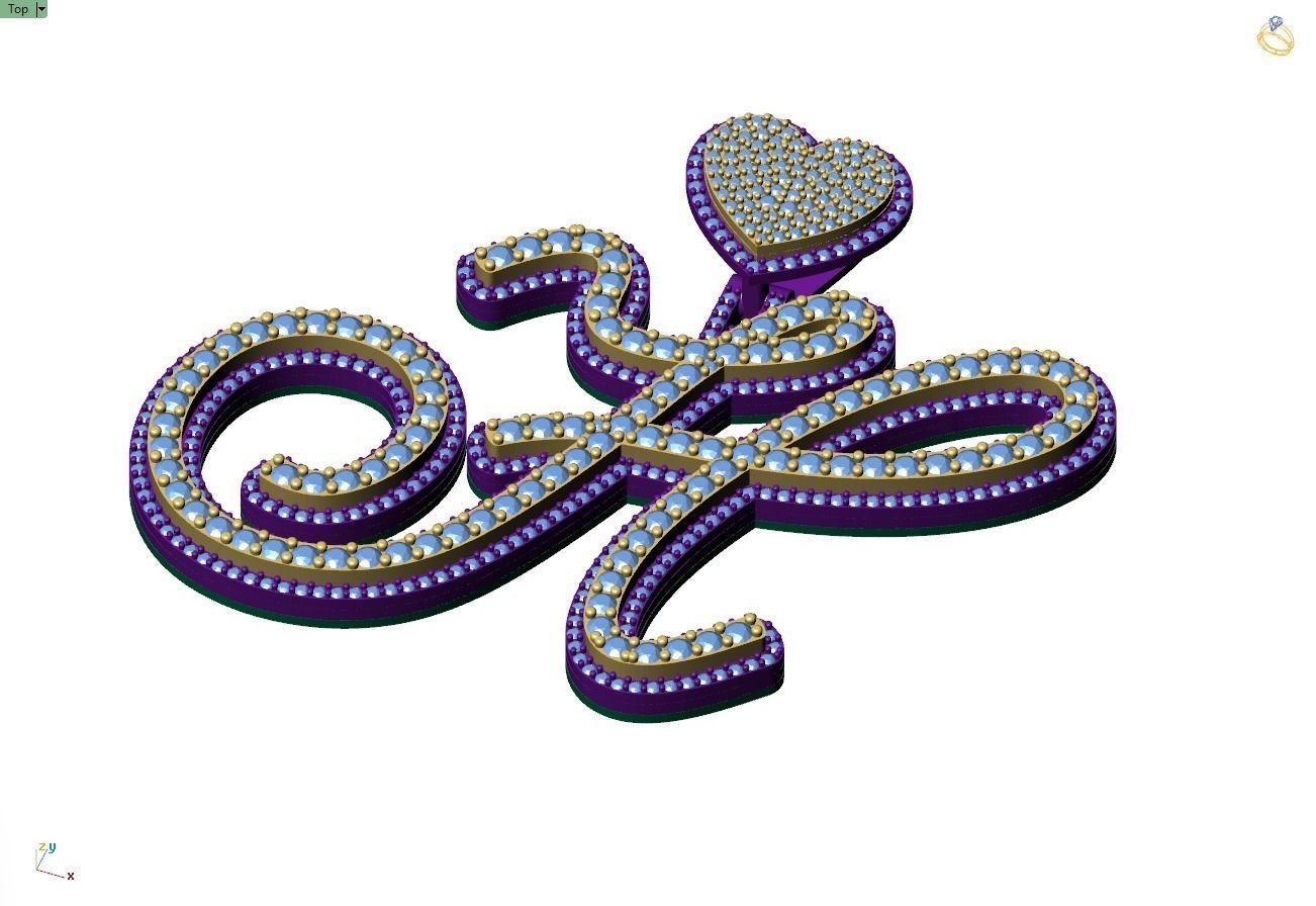 Custom Cursive Initial H Letter Diamond Pendant A to Z Alphabet 3D print model_8