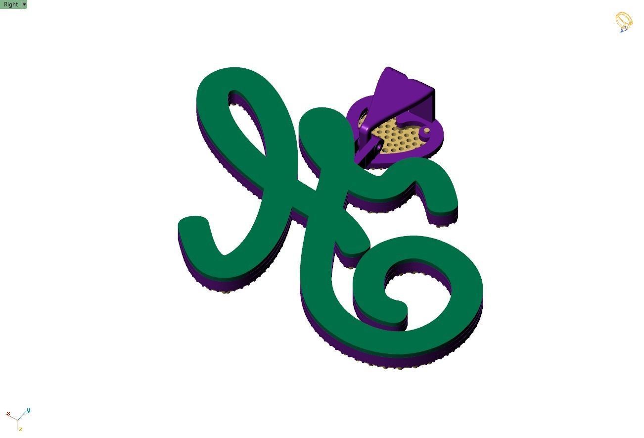 Custom Cursive Initial H Letter Diamond Pendant A to Z Alphabet 3D print model_10