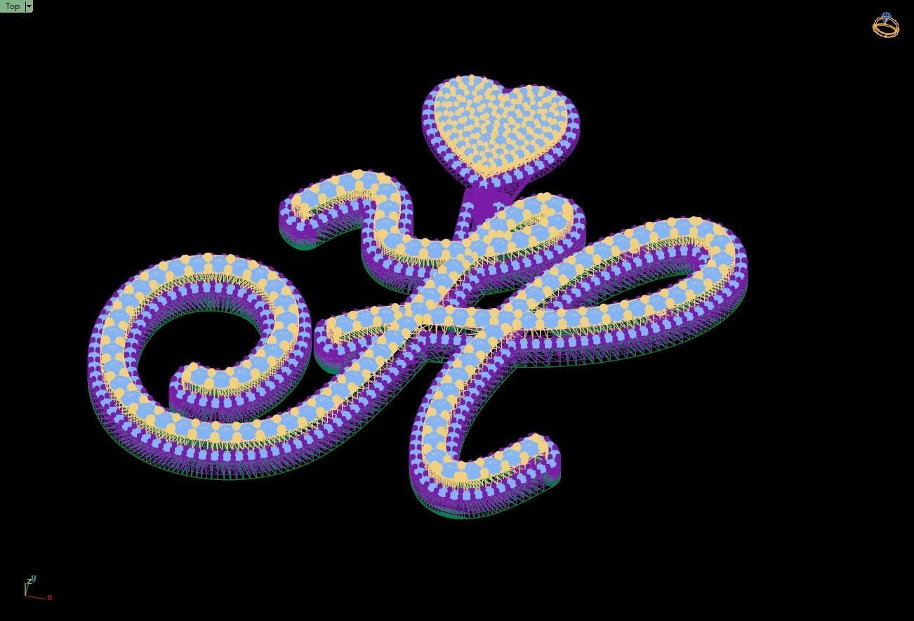 Custom Cursive Initial H Letter Diamond Pendant A to Z Alphabet 3D print model_16