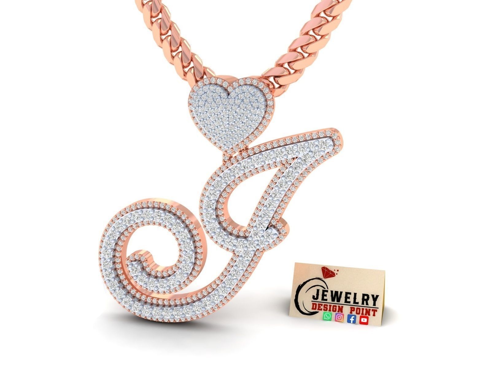 Custom Cursive Initial I Letter Diamond Pendant A to Z Alphabet 3D print model_3