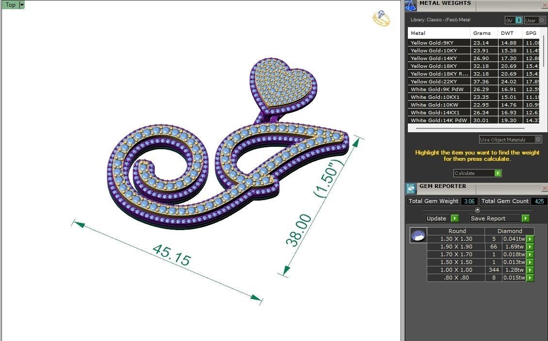 Custom Cursive Initial I Letter Diamond Pendant A to Z Alphabet 3D print model_6