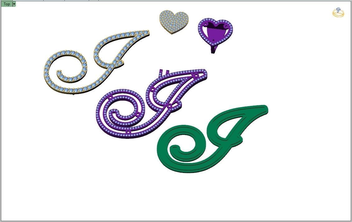 Custom Cursive Initial I Letter Diamond Pendant A to Z Alphabet 3D print model_14