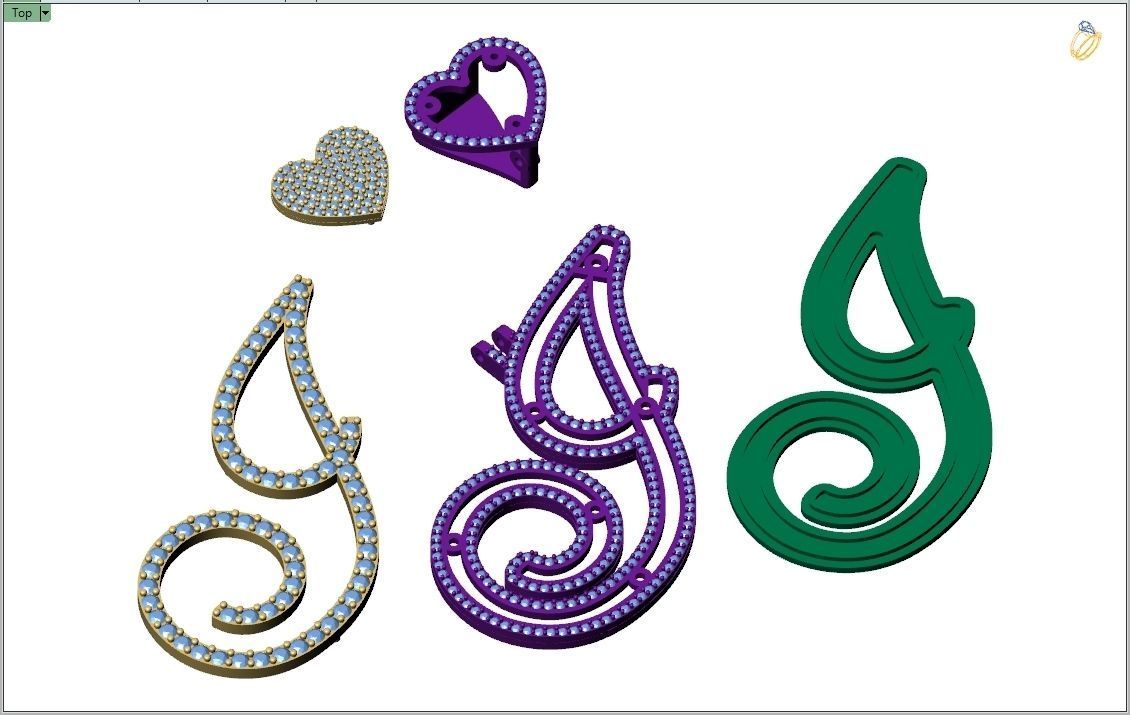 Custom Cursive Initial I Letter Diamond Pendant A to Z Alphabet 3D print model_12