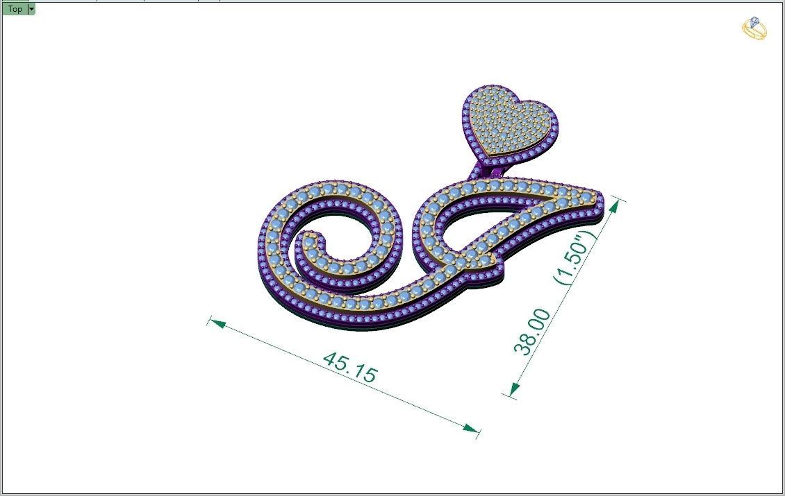 Custom Cursive Initial I Letter Diamond Pendant A to Z Alphabet 3D print model_4