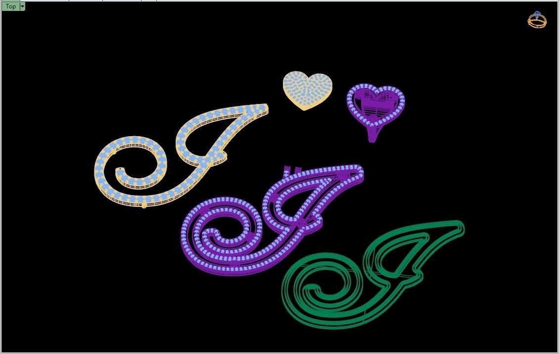 Custom Cursive Initial I Letter Diamond Pendant A to Z Alphabet 3D print model_16