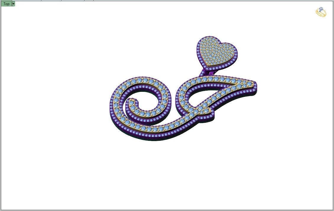 Custom Cursive Initial I Letter Diamond Pendant A to Z Alphabet 3D print model_8