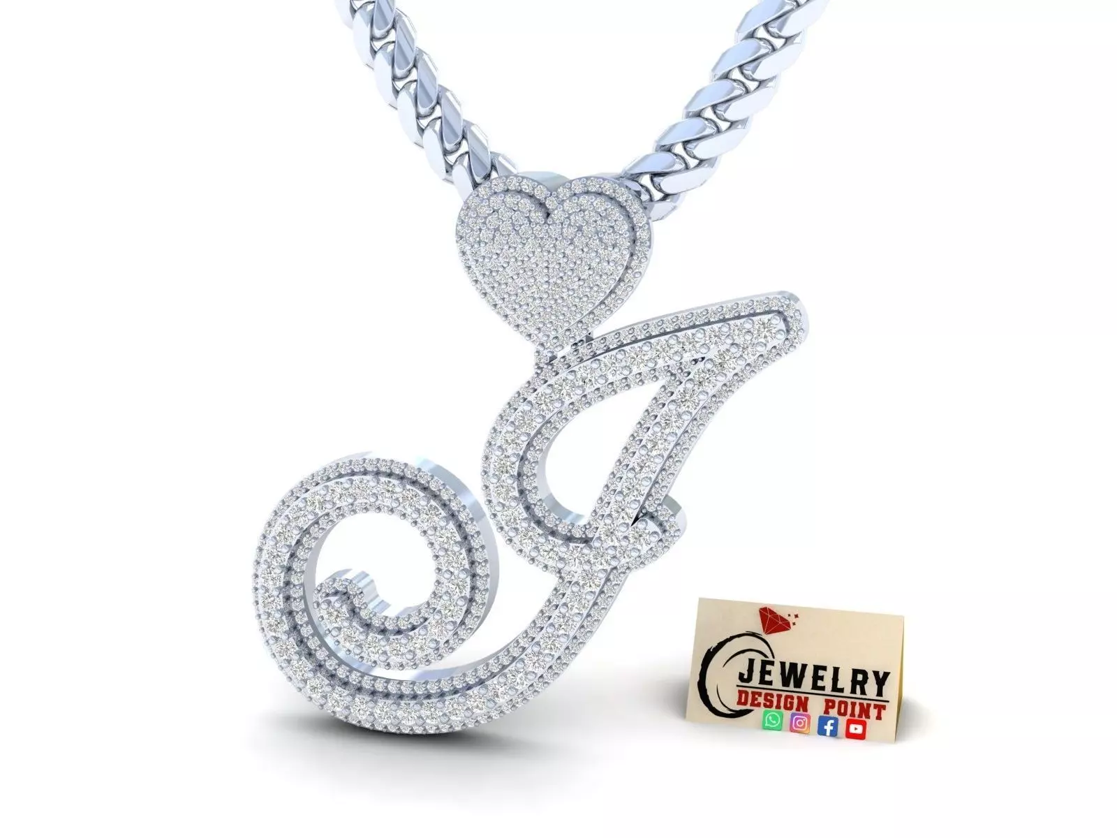 Custom Cursive Initial I Letter Diamond Pendant A to Z Alphabet 3D print model_0