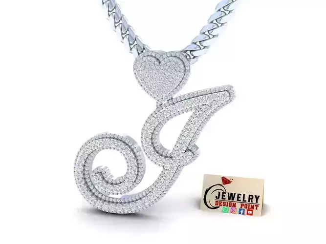 Custom Cursive Initial I Letter Diamond Pendant A to Z Alphabet 3D print model