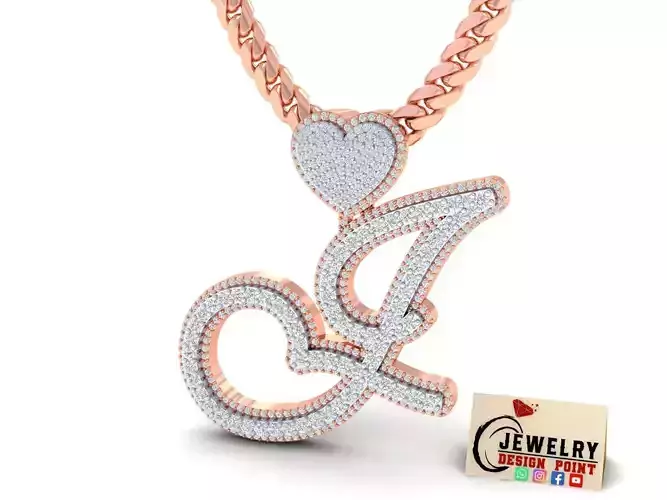 Custom Cursive Initial J Letter Diamond Pendant A to Z Alphabet 3D print model