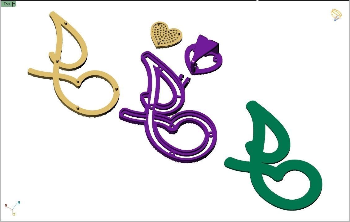 Custom Cursive Initial J Letter Diamond Pendant A to Z Alphabet 3D print model_13