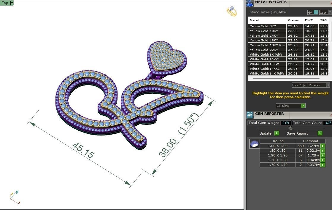Custom Cursive Initial J Letter Diamond Pendant A to Z Alphabet 3D print model_6
