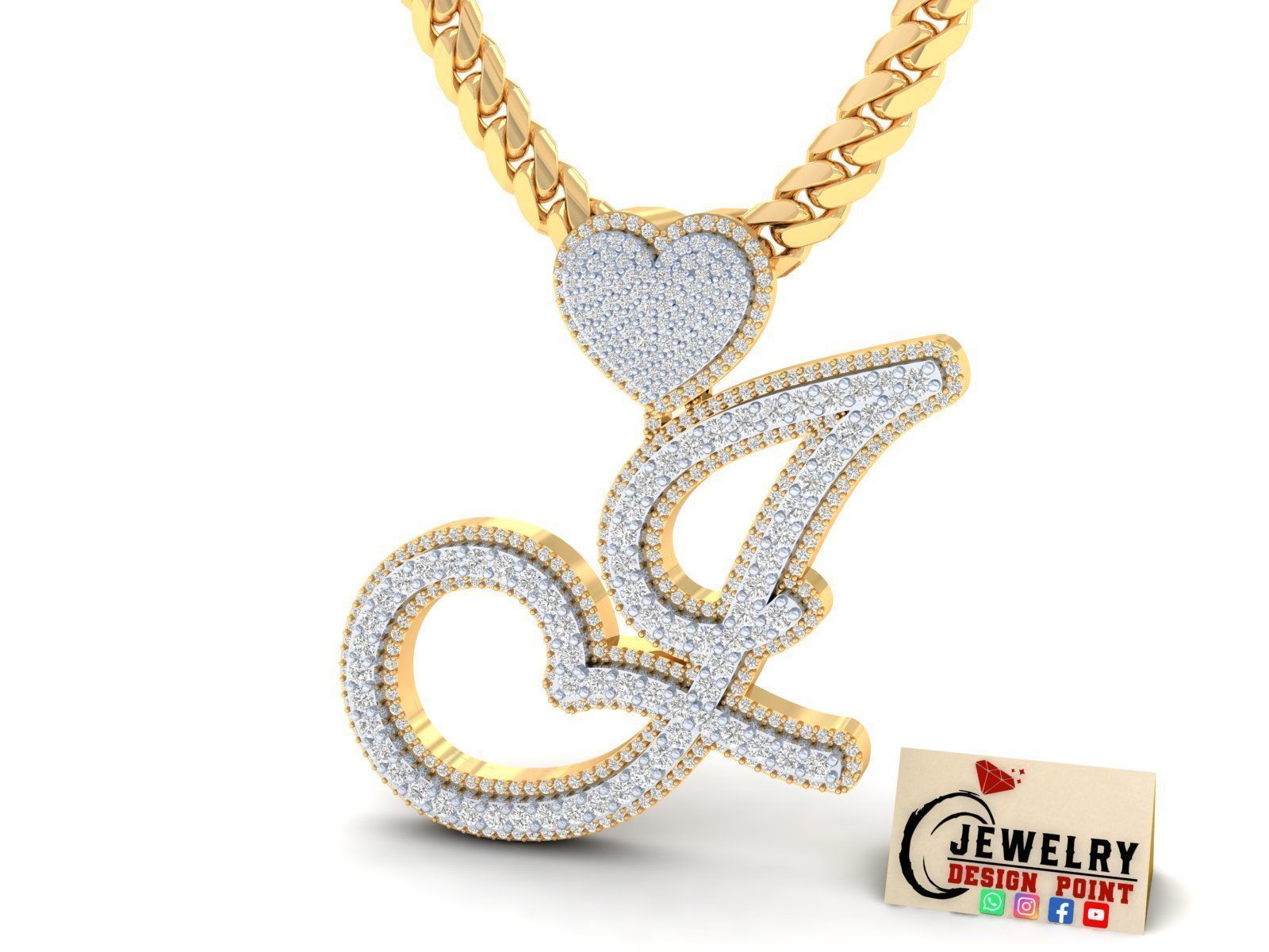Custom Cursive Initial J Letter Diamond Pendant A to Z Alphabet 3D print model_3
