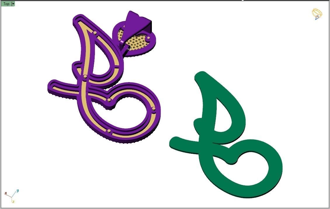 Custom Cursive Initial J Letter Diamond Pendant A to Z Alphabet 3D print model_11