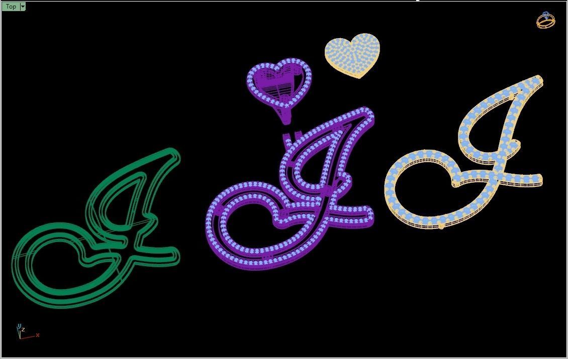 Custom Cursive Initial J Letter Diamond Pendant A to Z Alphabet 3D print model_16