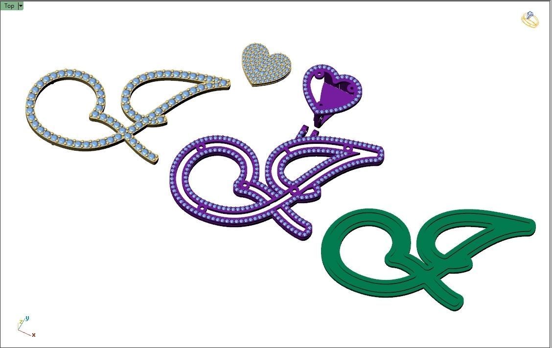 Custom Cursive Initial J Letter Diamond Pendant A to Z Alphabet 3D print model_12