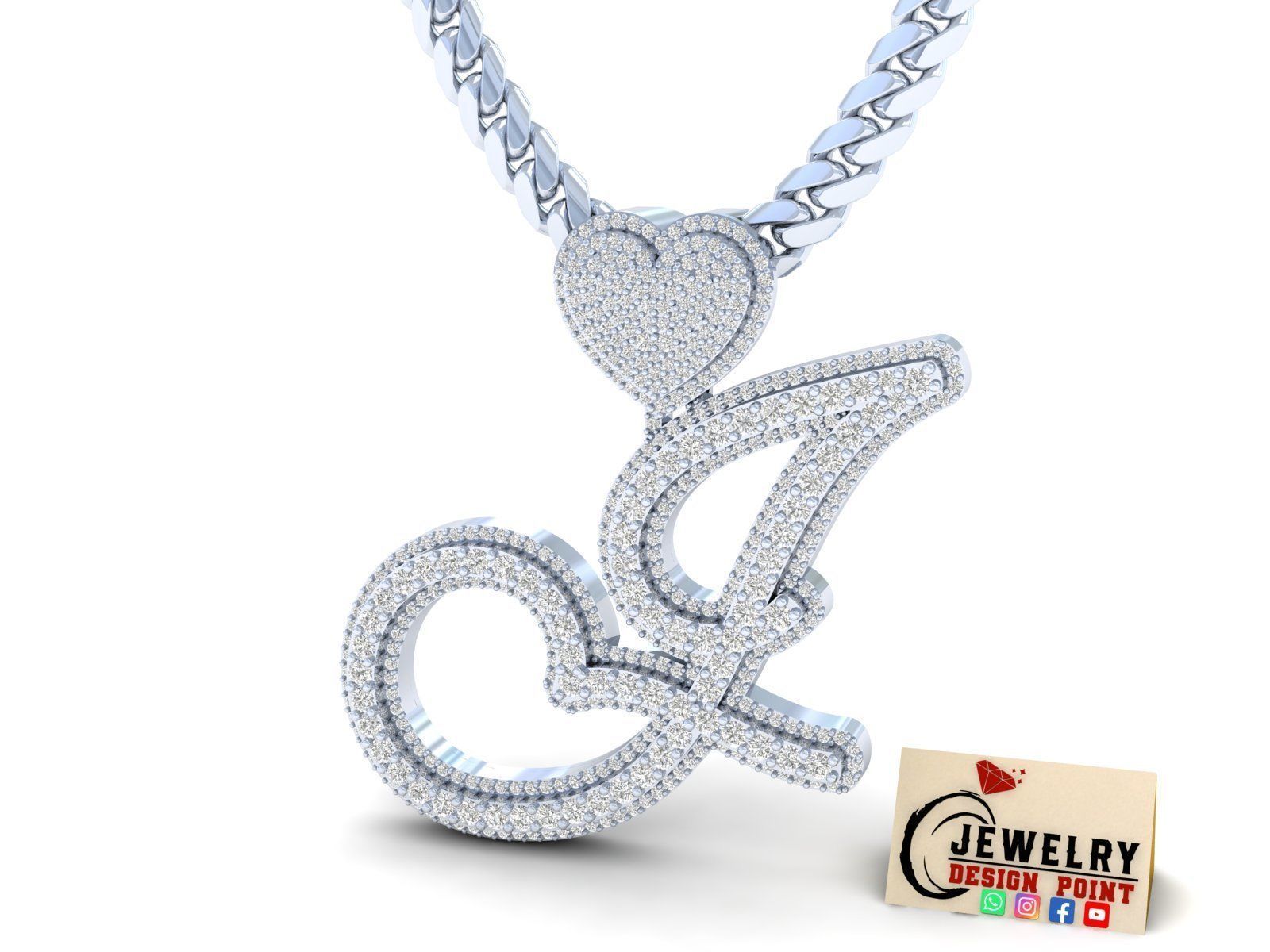 Custom Cursive Initial J Letter Diamond Pendant A to Z Alphabet 3D print model_2