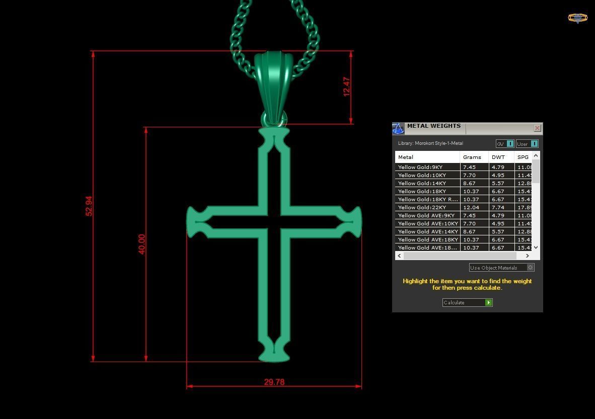 High Cross Pendant Light Gold 18K 4CP020 3D print model_1