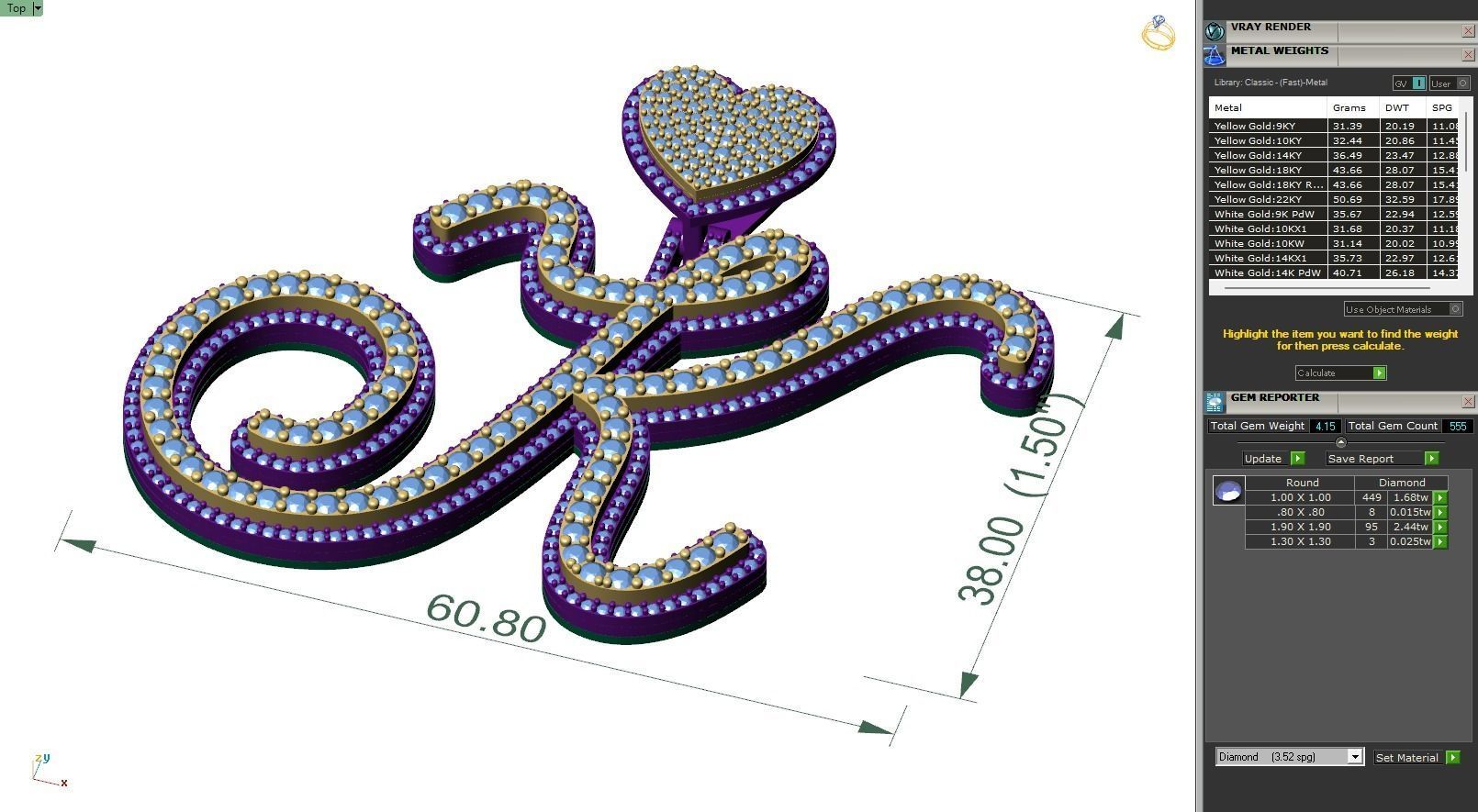 Custom Cursive Initial K Letter Diamond Pendant A to Z Alphabet 3D print model_6