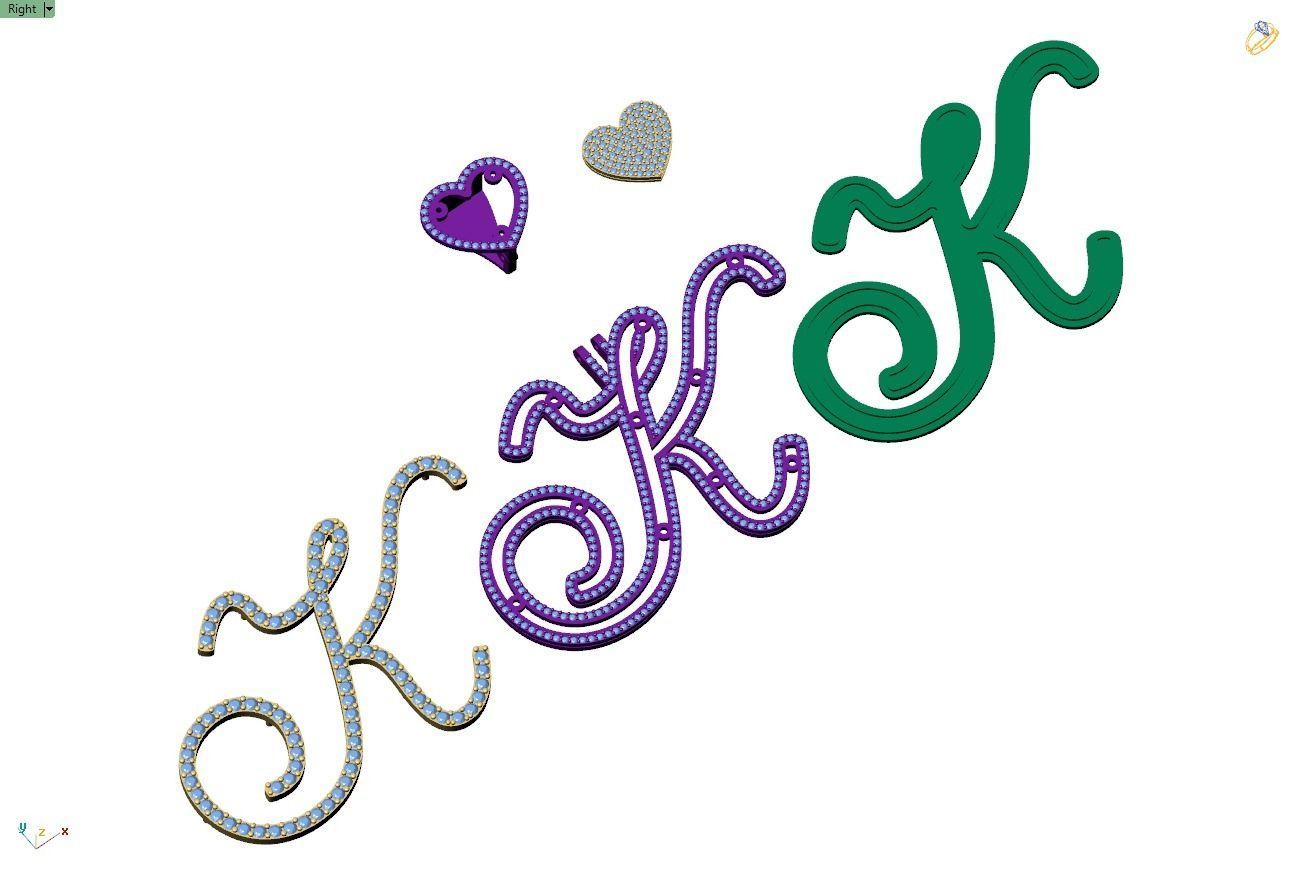 Custom Cursive Initial K Letter Diamond Pendant A to Z Alphabet 3D print model_14