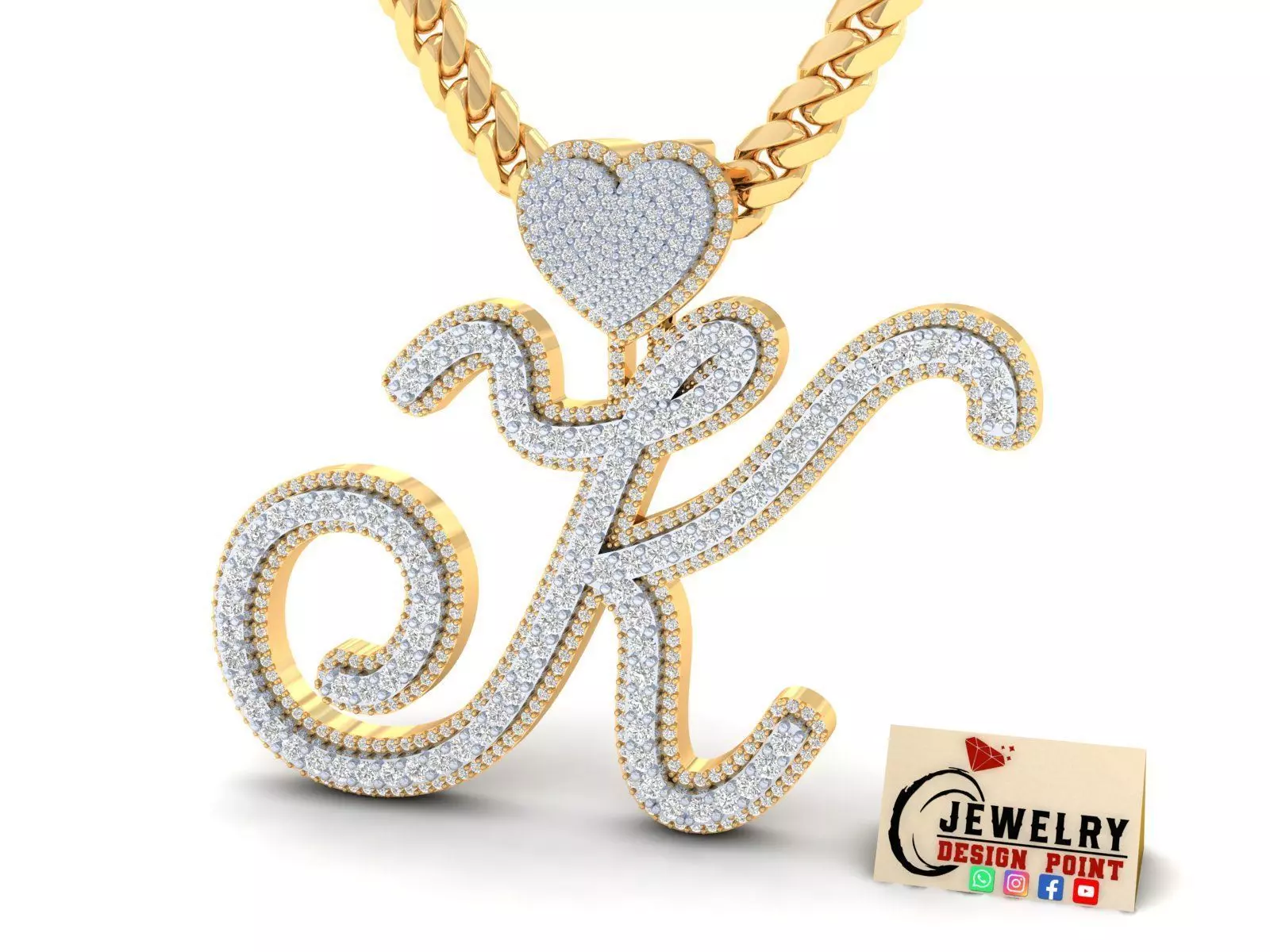 Custom Cursive Initial K Letter Diamond Pendant A to Z Alphabet 3D print model_0