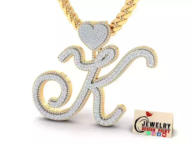 Custom Cursive Initial K Letter Diamond Pendant A to Z Alphabet 3D print model