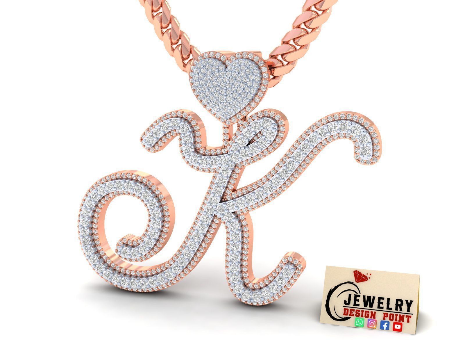 Custom Cursive Initial K Letter Diamond Pendant A to Z Alphabet 3D print model_2