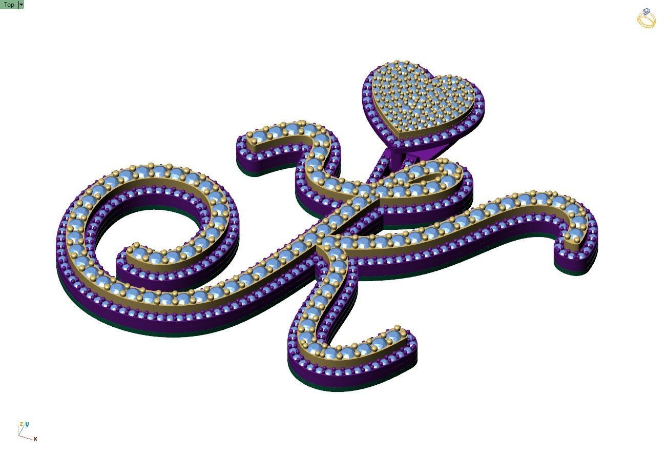 Custom Cursive Initial K Letter Diamond Pendant A to Z Alphabet 3D print model_9