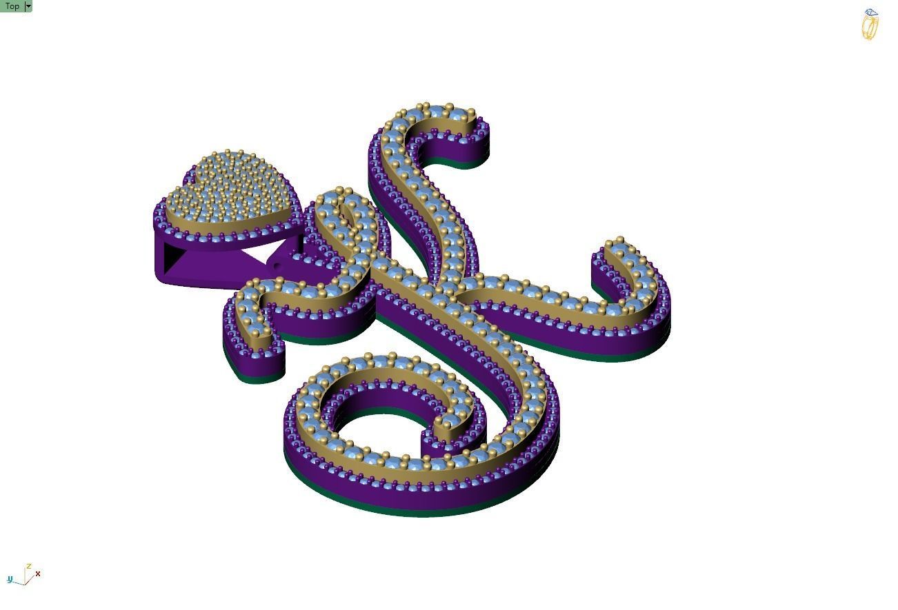 Custom Cursive Initial K Letter Diamond Pendant A to Z Alphabet 3D print model_8