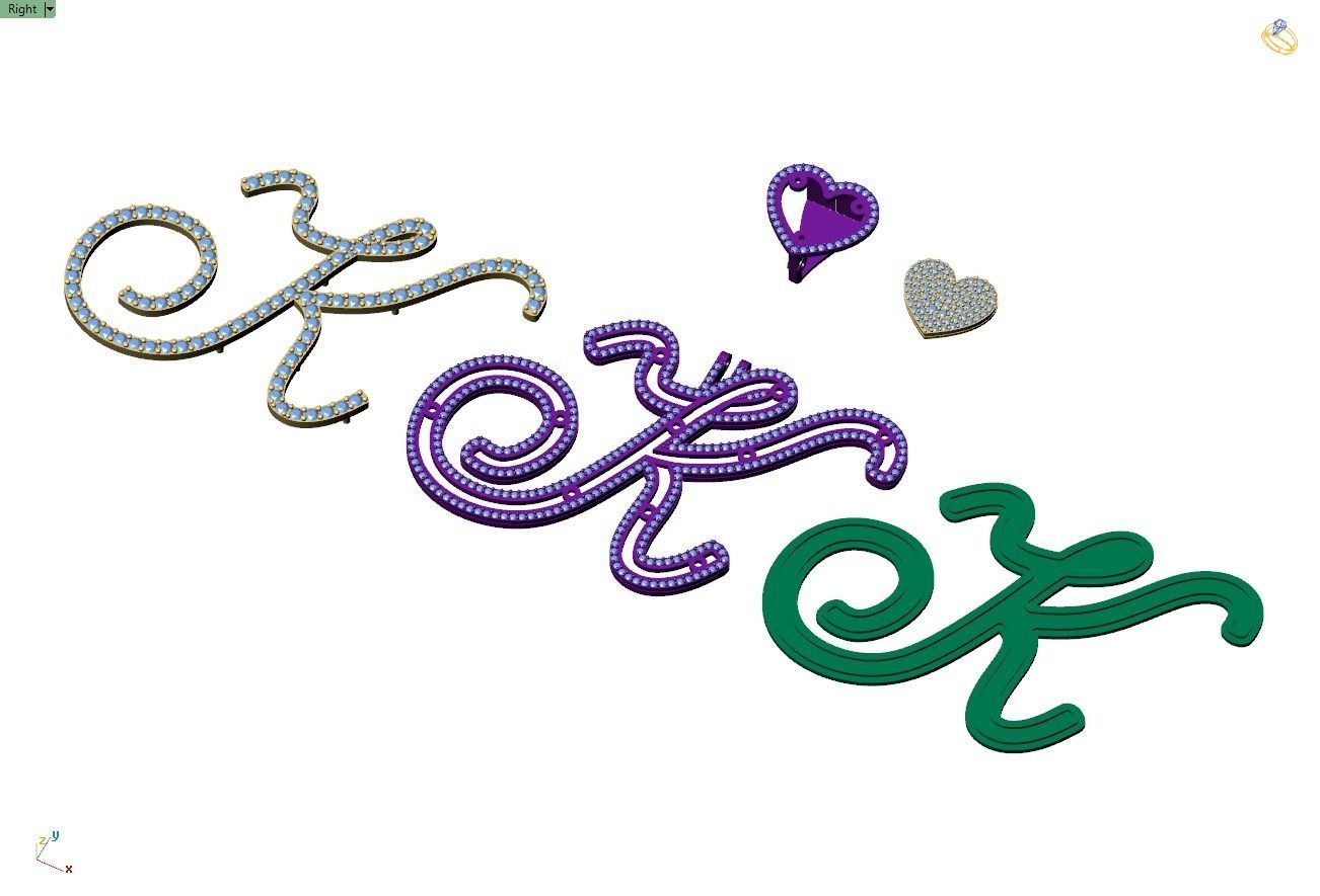 Custom Cursive Initial K Letter Diamond Pendant A to Z Alphabet 3D print model_12