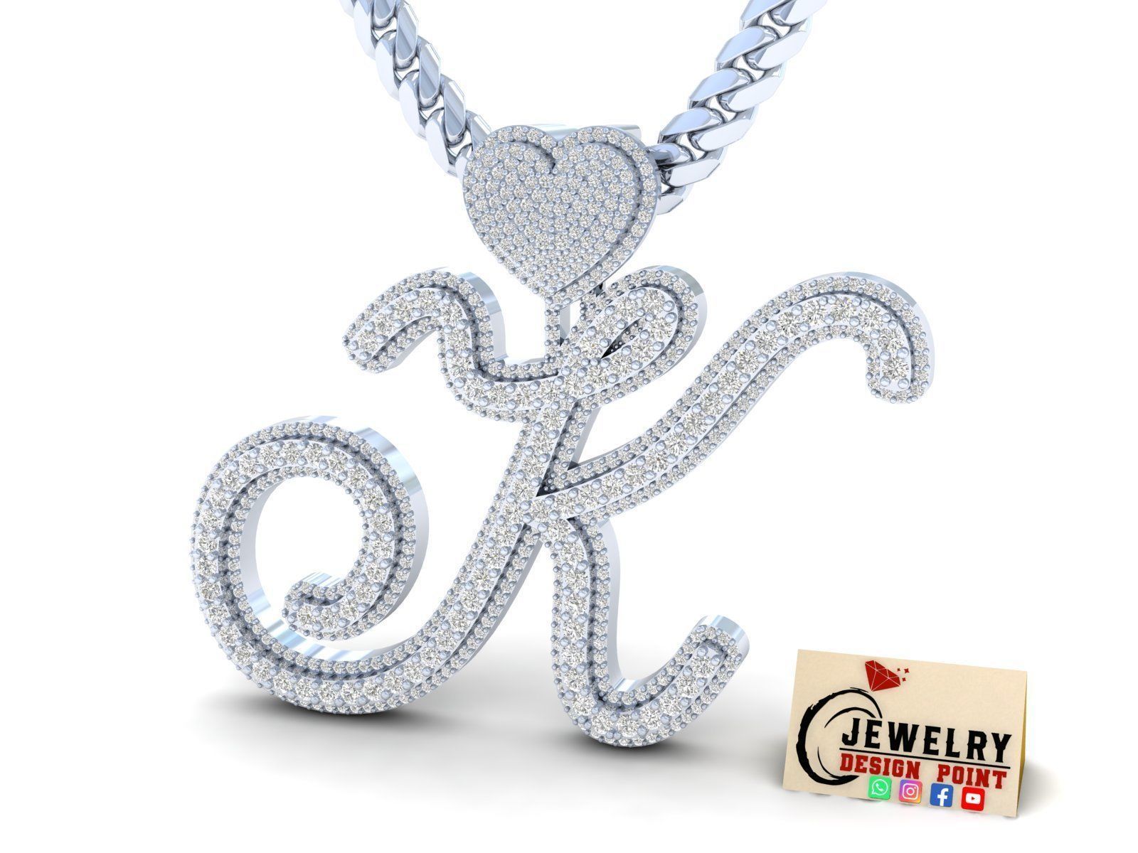Custom Cursive Initial K Letter Diamond Pendant A to Z Alphabet 3D print model_3