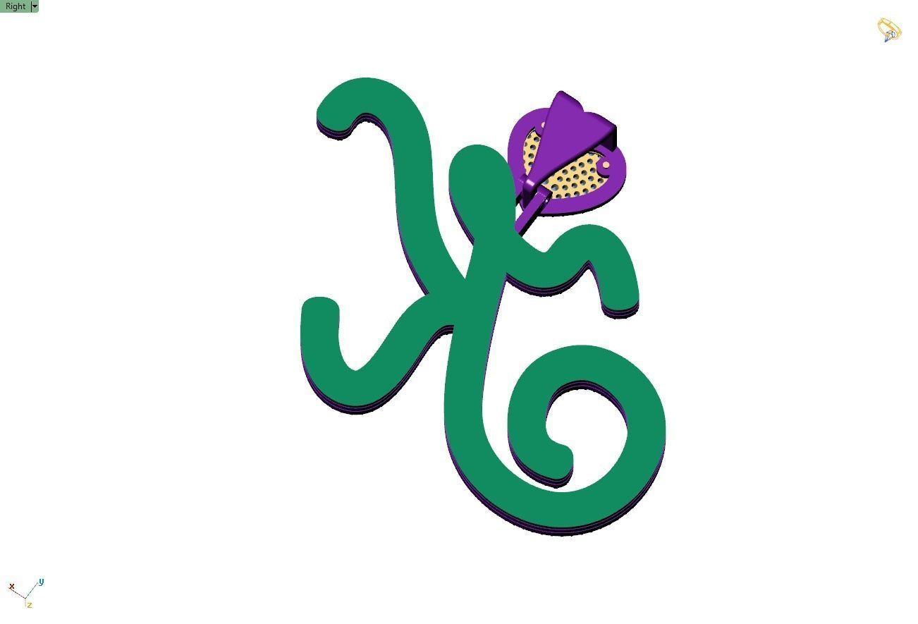 Custom Cursive Initial K Letter Diamond Pendant A to Z Alphabet 3D print model_10