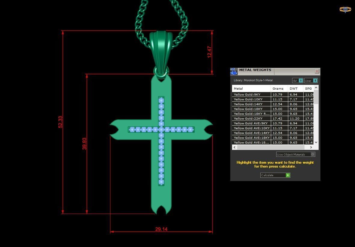 High Cross Pendant Light Gold 18K 4CP005 3D print model_1