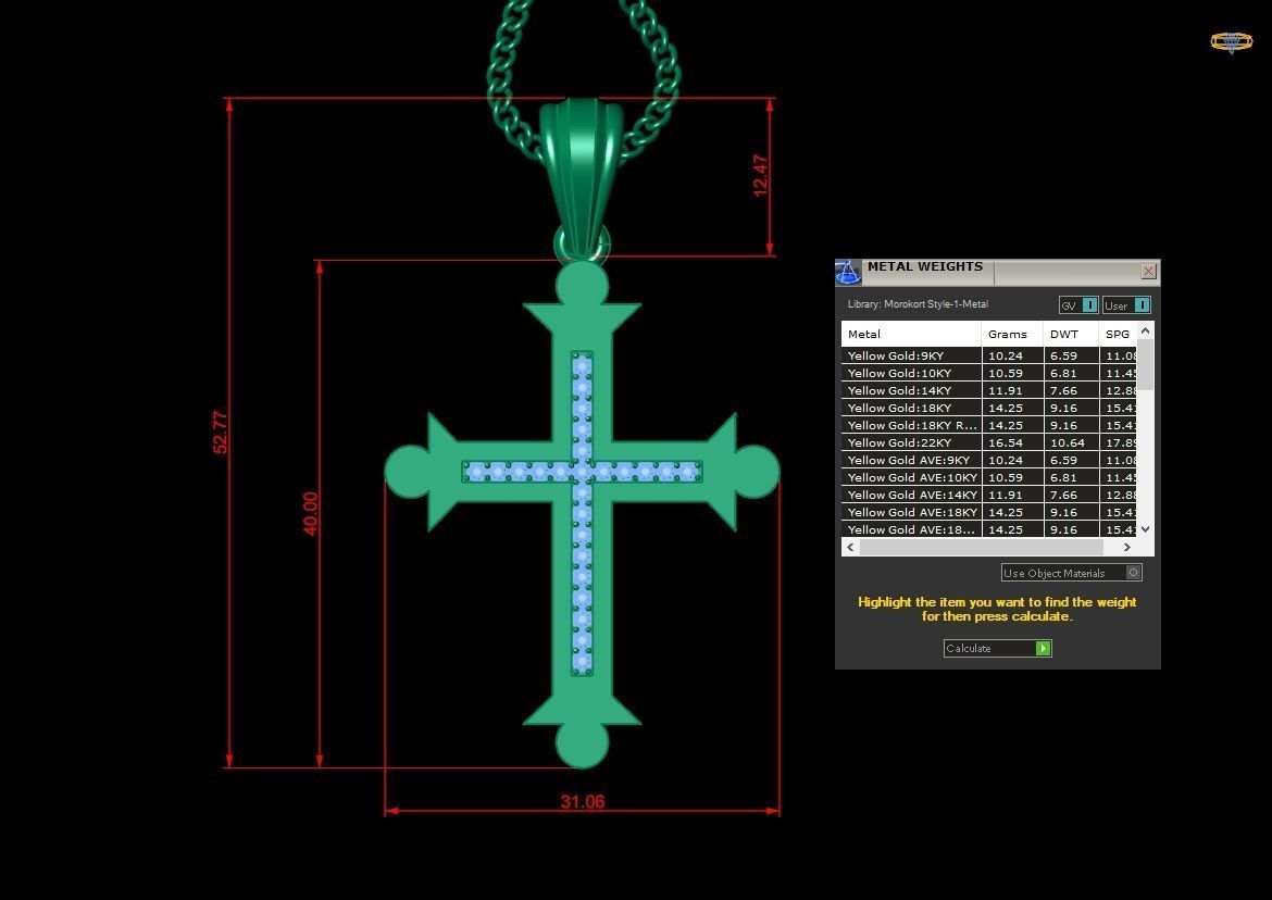 High Cross Pendant Light Gold 18K 4CP004 3D print model_1