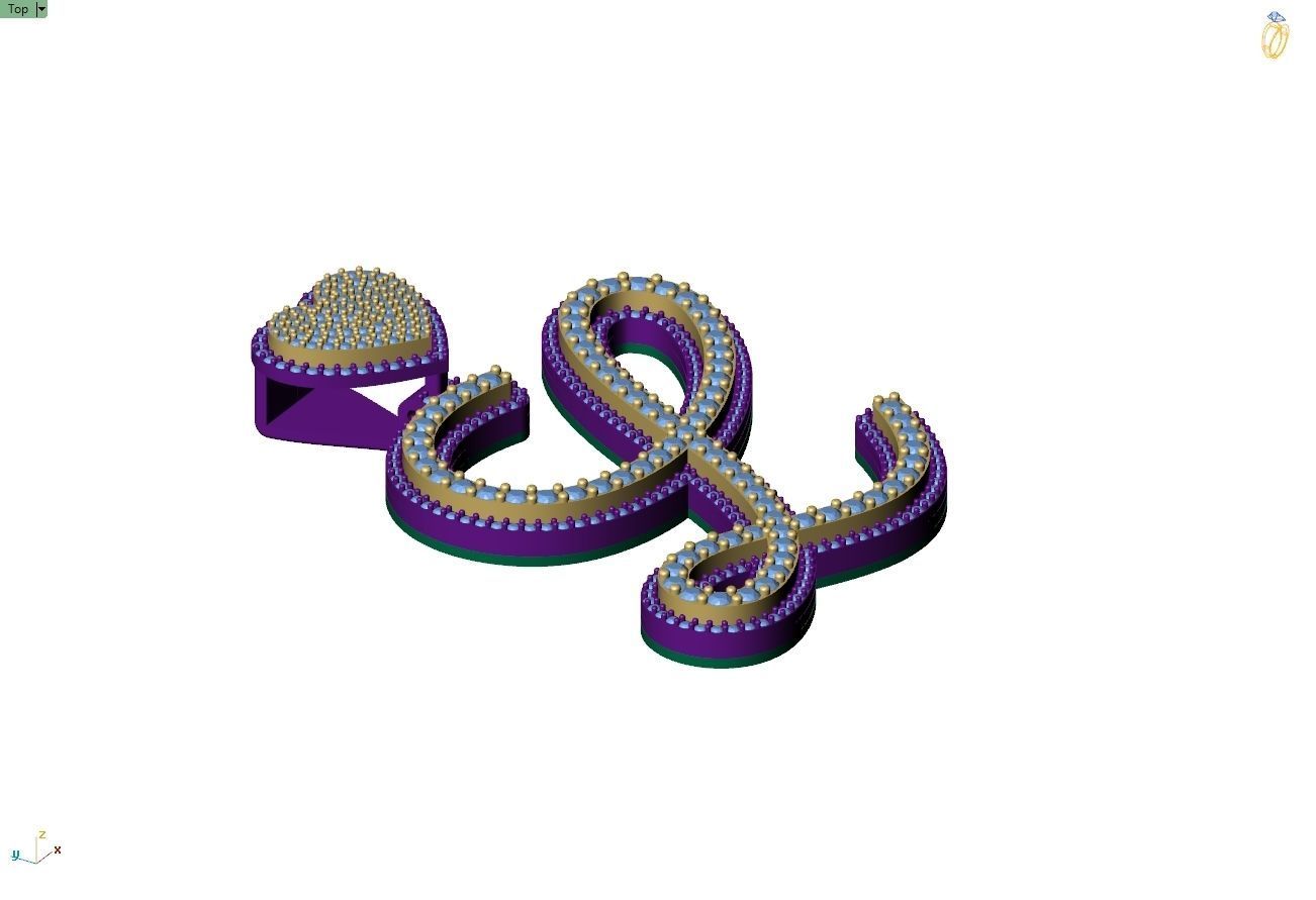 Custom Cursive Initial L Letter Diamond Pendant A to Z Alphabet 3D print model_9