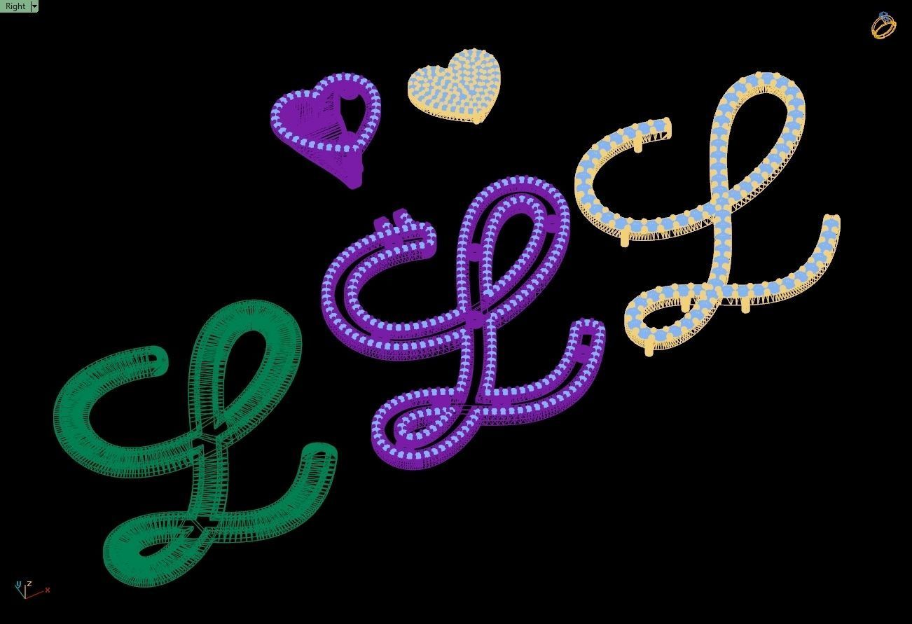 Custom Cursive Initial L Letter Diamond Pendant A to Z Alphabet 3D print model_16