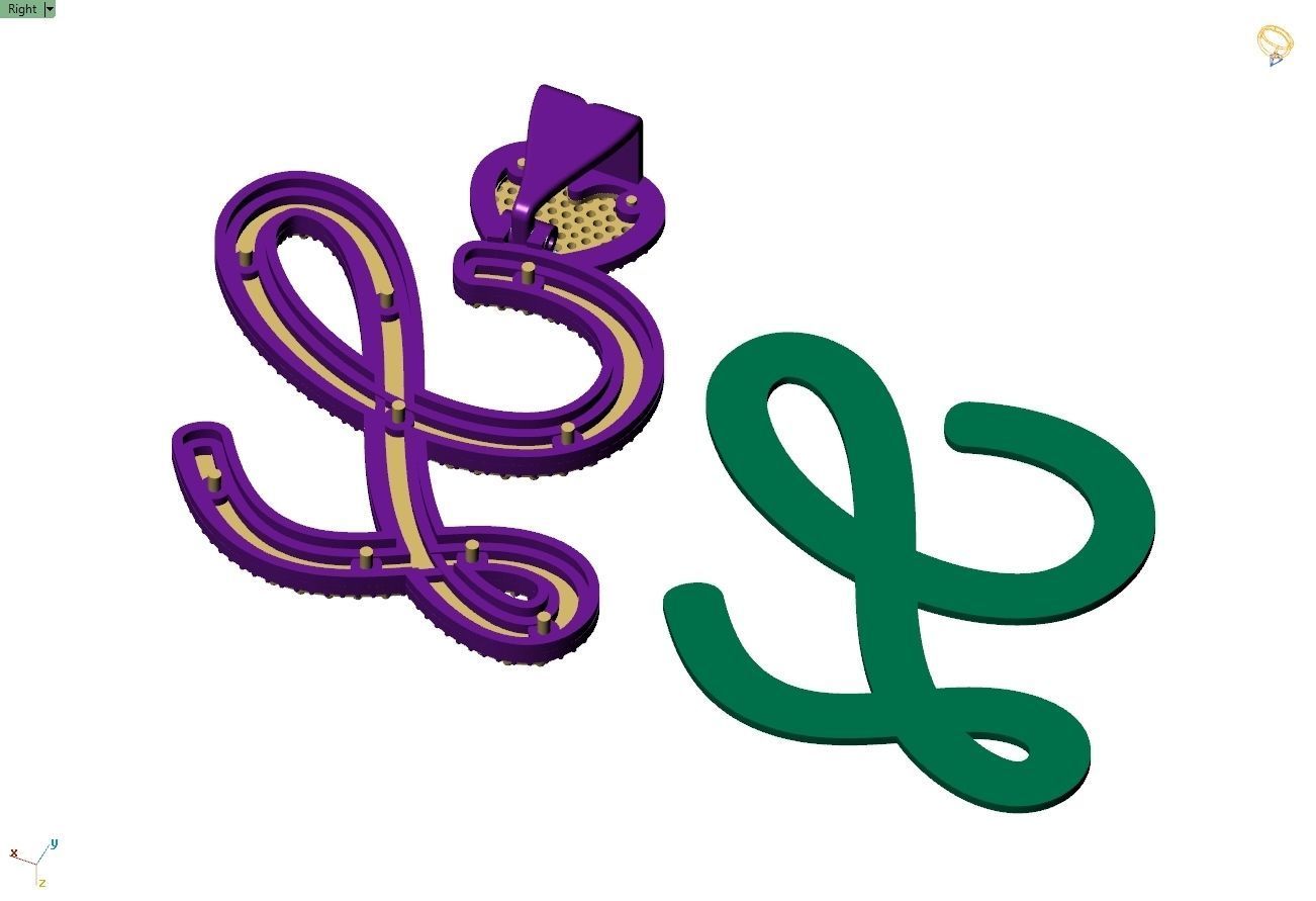 Custom Cursive Initial L Letter Diamond Pendant A to Z Alphabet 3D print model_11