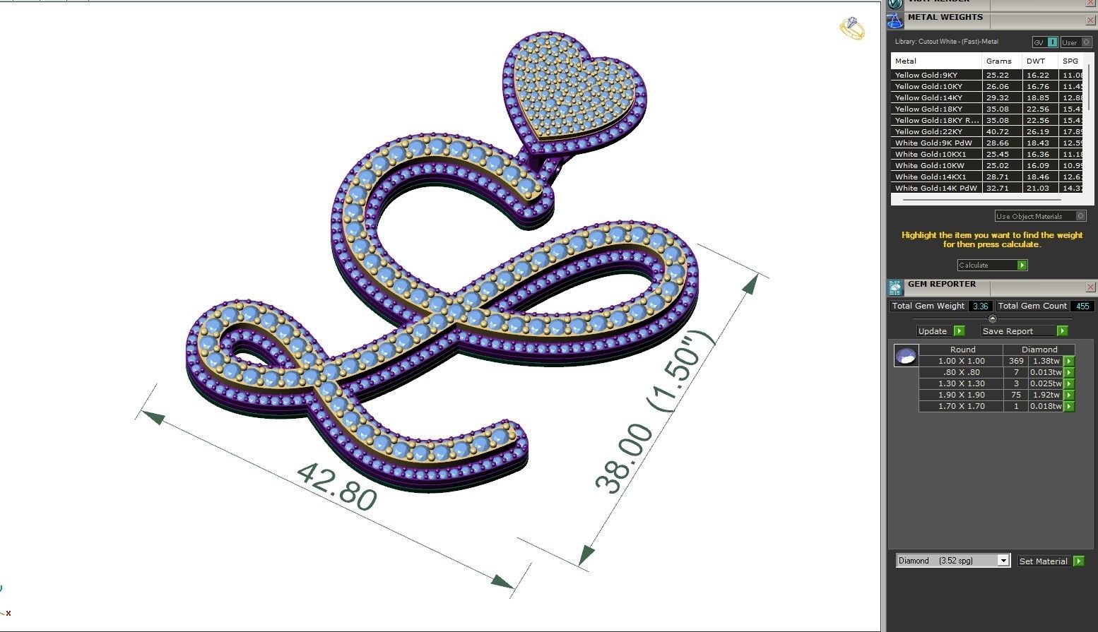 Custom Cursive Initial L Letter Diamond Pendant A to Z Alphabet 3D print model_6