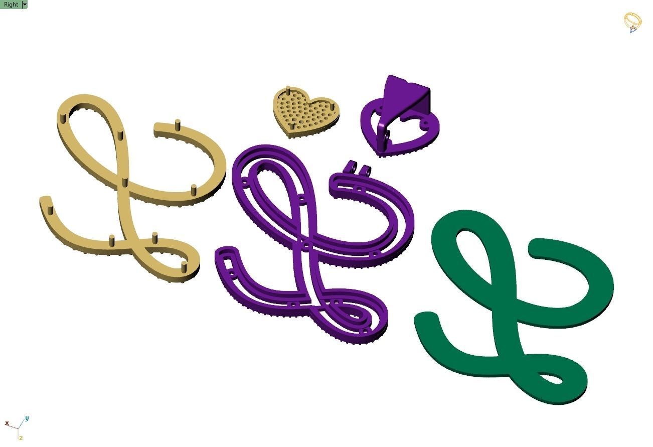 Custom Cursive Initial L Letter Diamond Pendant A to Z Alphabet 3D print model_13