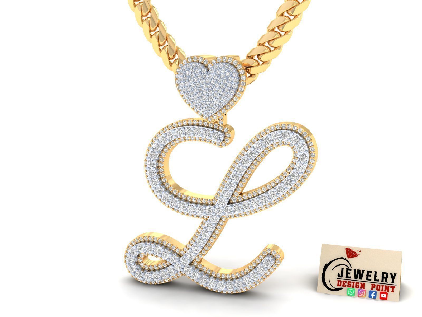 Custom Cursive Initial L Letter Diamond Pendant A to Z Alphabet 3D print model_2