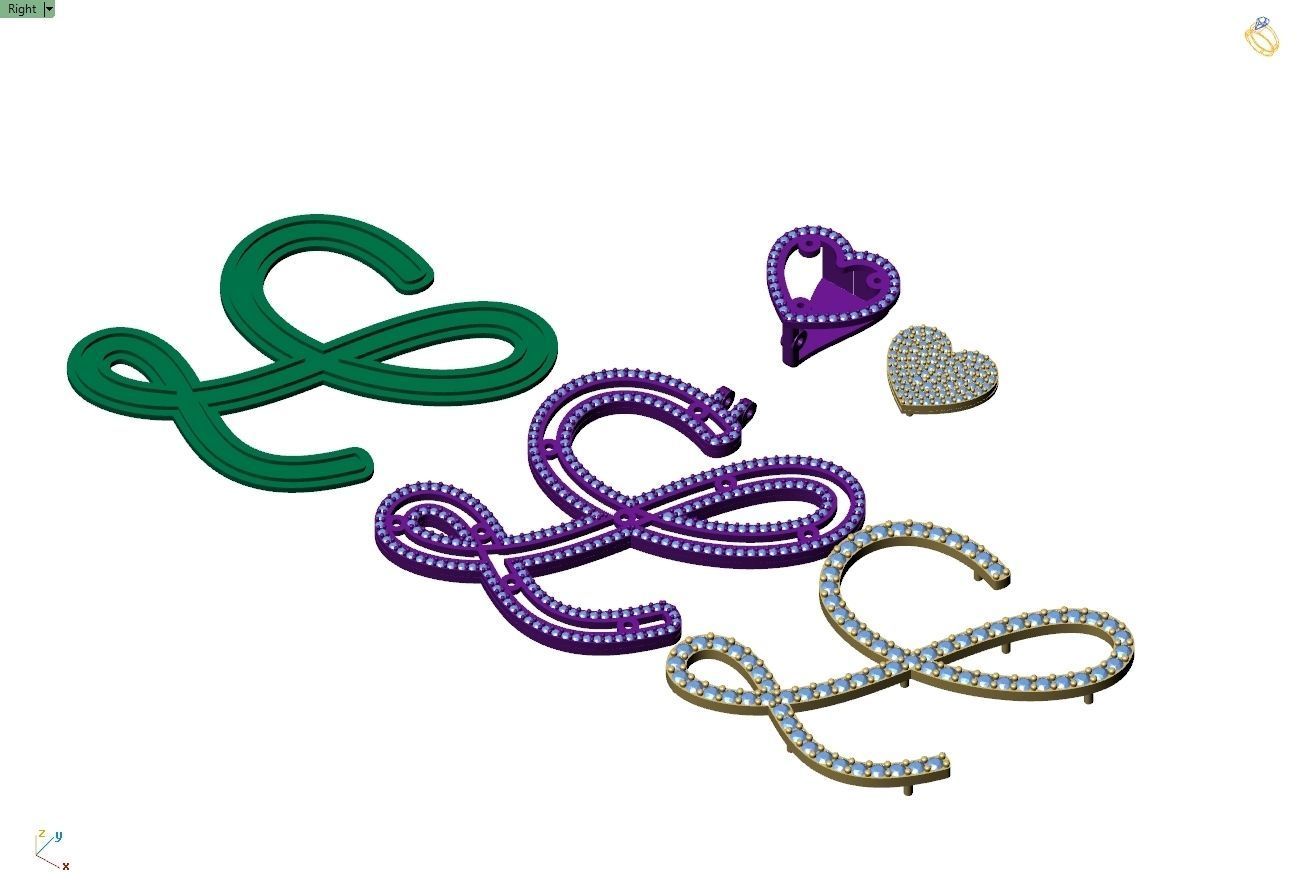 Custom Cursive Initial L Letter Diamond Pendant A to Z Alphabet 3D print model_14